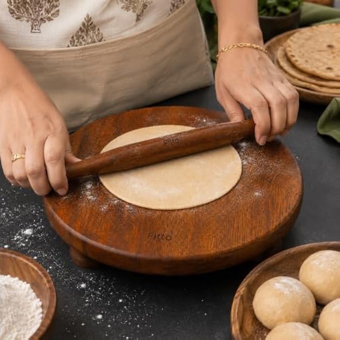 96 Pieces 8 inch Wooden Rolling Board and Rolling Pin Sets (Round Wood Chakla Belan for Roti – Chapati – Pizza – Pastry and Dough Rolling – Brown)