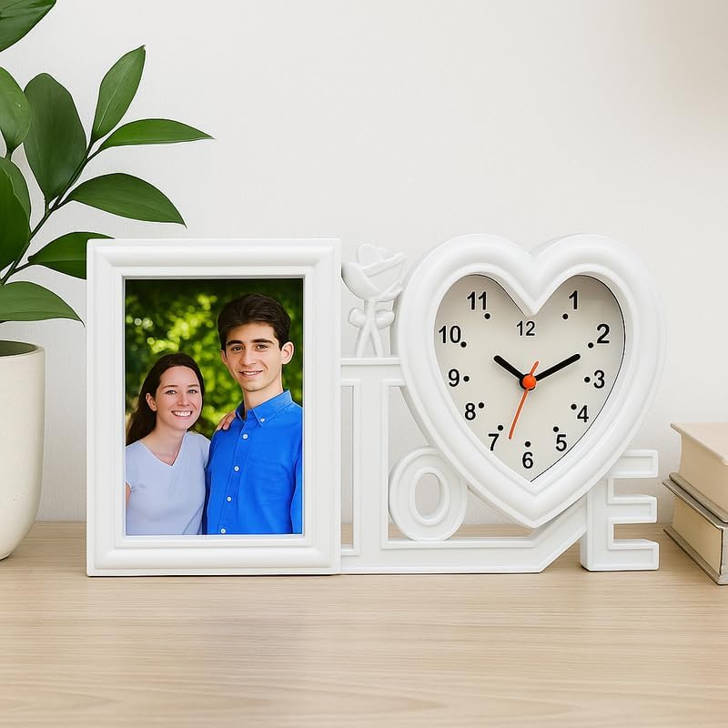 Love Photo Frame Black with White Border and Heart Shape Clock for Home Decor