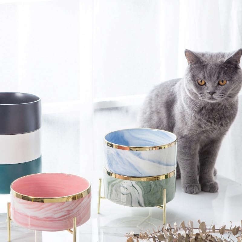 96 Pieces Cat & Dog Ceramic Feeding Bowls with Bamboo Stand (850ml – Assorted Colors)