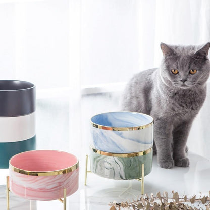 Cat & Dog Ceramic Feeding Bowl with Bamboo Stand – 850ml – Assorted Colors