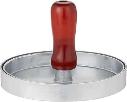Double Hamburger Press, Round Shape - Silver Brown, Essential Kitchen & Grilling Gadget, Ribbed Surface for Searing Effect, Aluminum Burger Press with Detachable Handle for BBQ & Picnics