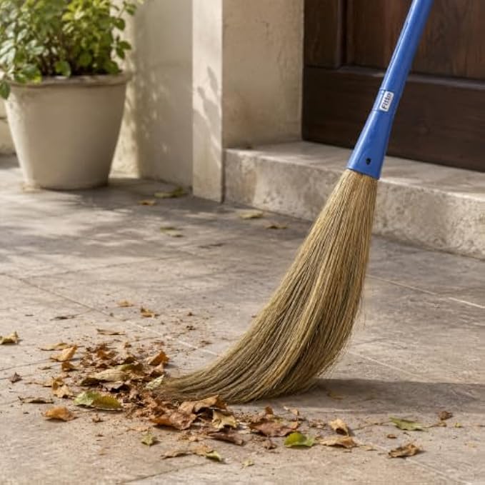 96 Pieces Natural Grass Brooms with Blue Handle for Indoor and Outdoor Sweeping (Lightweight Cleaning Broom)