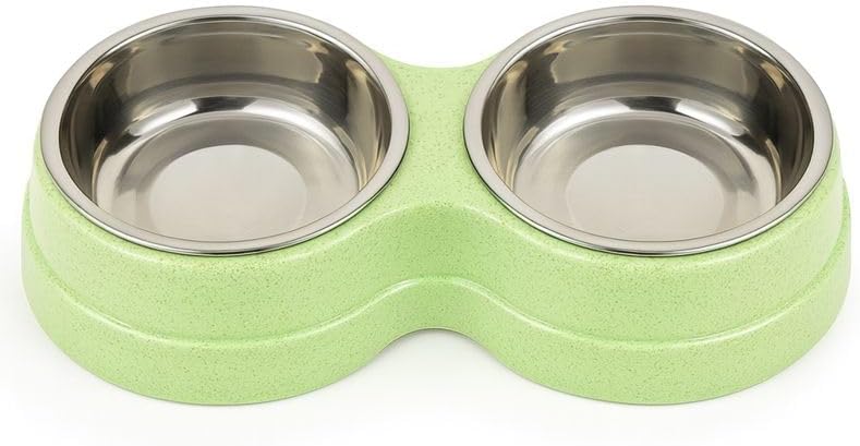 Cat & Dog Double Feeding Bowl – Dual Stainless Steel Bowls – Assorted Colors