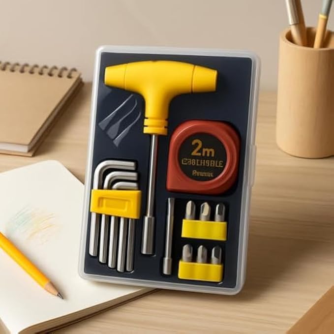 96 Pieces T-handle Multipurpose Hand Tool Sets with 2m Tape Measure (Interchangeable Bits – Carry Case – Ergonomic T-shaped Handle for DIY Home Repair)