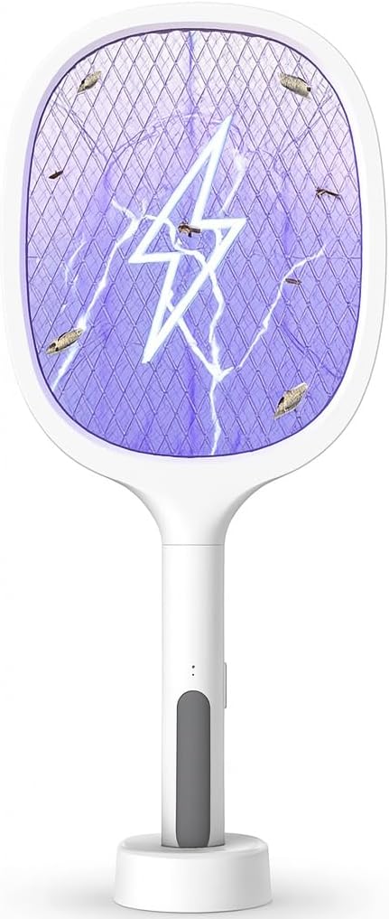 96 Pieces 3000V Electric Fly Swatters (2-in-1 Dual Modes Mosquito Killer & Bug Zapper with USB Rechargeable Base – Powerful 3-Layer Safety Mesh for Home – Bedroom – Kitchen – Patio)