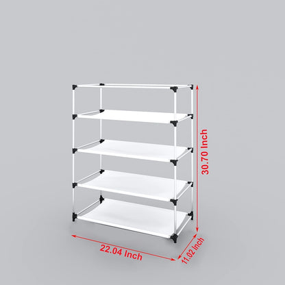 Printed Shoe Rack Multipurpose Collapsible Storage Organizer - 4 Shelves, 1 Side Pocket, Non-Woven Fabric Cabinet (4L-1 Dog Blue)