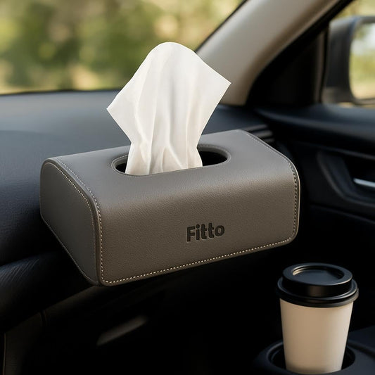 Car Leather Finish Carbon Fiber Refill Tissue Box Holder, Grey