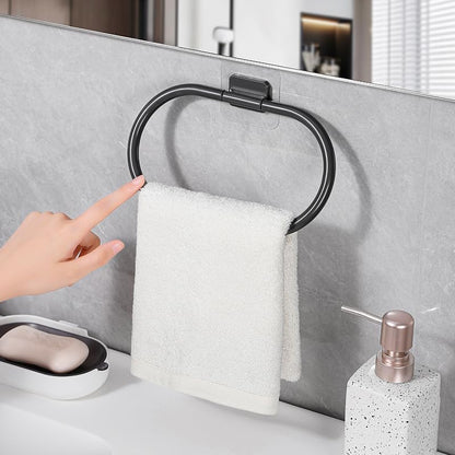 Wall Mounted Self Adhesive Towel Holder No Drill – Round Design in Gun Grey – Durable ABS Material