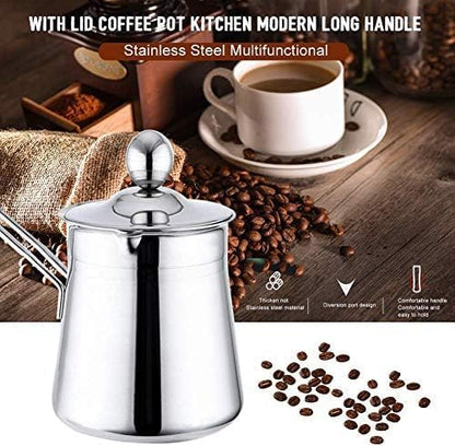 Milk Jug, Turkish Coffee Pot, Long Handle, Stainless Steel, With Lid, Induction, 750ml