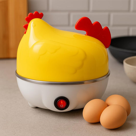 Hen-Shaped Yellow Egg Cooker - 7 Egg Capacity, Fast Electric Boiler for Hard, Soft, and Medium Eggs, Compact and Portable, Easy to Clean, Automatic Shutoff