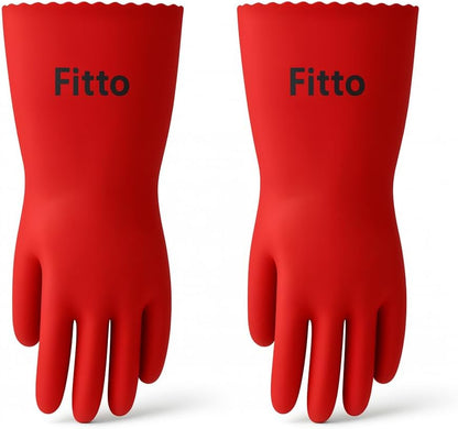 Red Rubber Cleaning Gloves with Textured Grip for Household Tasks