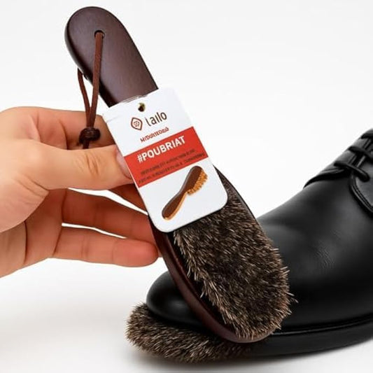Beech Wood Shoe Brush Brown - Natural Bristle Shoe Polish Brush for Leather Shoes, Boots, Shoe Care & Cleaning