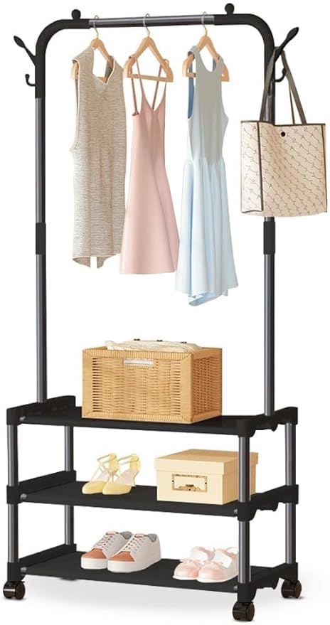 Fitto Standing Metal Coat Stand - Stylish Black Free-Standing Organizer for Coats, Jackets, Hats, and Umbrellas - Heavy Duty Durable Design for Home, Office, and Entryway Use