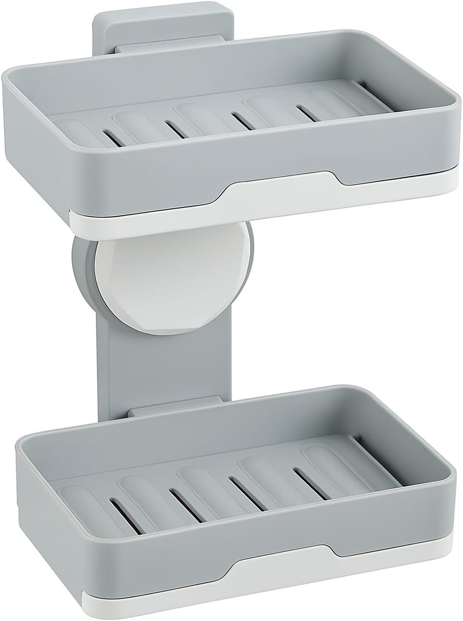 Double Soap Holder with Suction Cup, Double Layer, Removable, Space Saving, Strong Soap Holder