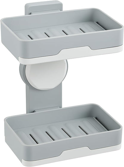 Double Soap Holder with Suction Cup, Double Layer, Removable, Space Saving, Strong Soap Holder