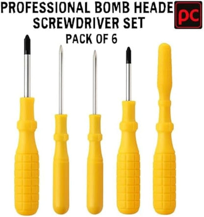 6-Piece Bomb Headed Screwdriver Set - 6pcs Flathead Phillips Round Head Screwdrivers for Home Automotive Electronics