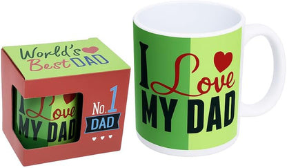 Green Ceramic Mug with White Interior - I Love My Dad Print, Coffee Tea Cup