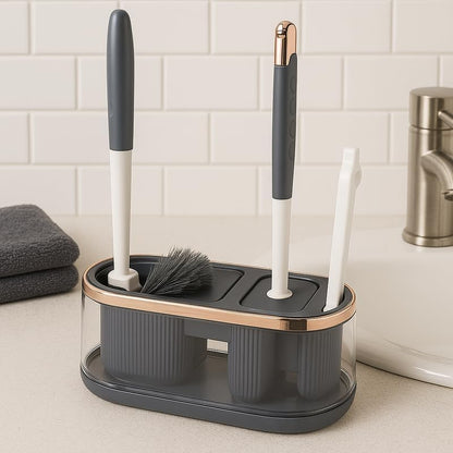 Toilet Brush 3 in 1 Set with Holder, Bathroom Cleaning Tool, Silicone Bristles, Deep Clean, Compact Design