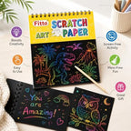 120 Pieces Rainbow Scratch Paper Art Sets (10 Black Scratch Sheets 20 x 28 cm with Wooden Stylus – Spiral-Bound Creative Drawing Pad for Art – Doodling and Crafts)