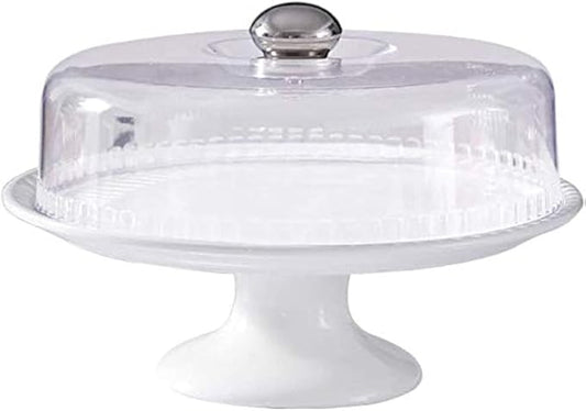 Fitto White Cake Stand with Dome - Elegant Rotating Cake Display for Serving & Decorating – Durable Acrylic Base with Clear Dome Cover – Perfect for Weddings, Parties, & Everyday Use – Easy to Clean