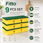 96 Pieces Heavy-Duty Grip Sponge Packs (9 Pieces per Pack – Dual-Layer Scrub and Sponge Cleaning Pads for Dishes – Cookware – Sink and Kitchen Cleaning)