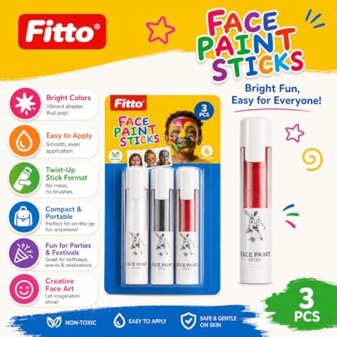 120 Pieces Face Paint Sticks (3-Piece Twist-Up Face and Body Paint Set in White – Black and Red for Parties – Festivals and Creative Makeup)