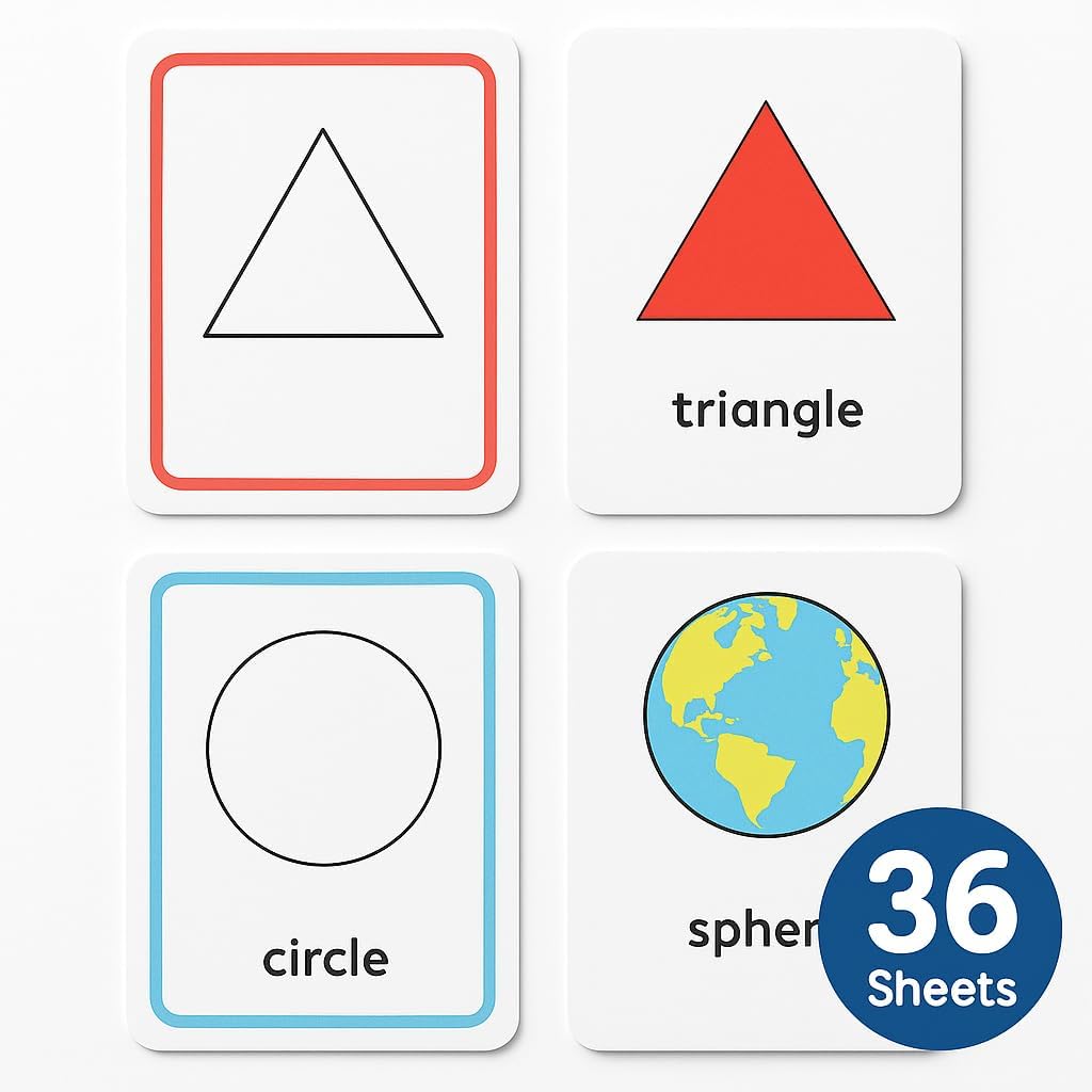 120 Pieces 36 Sheets Shapes Series Flash Cards (12x7.7cm - Educational Learning Tools)