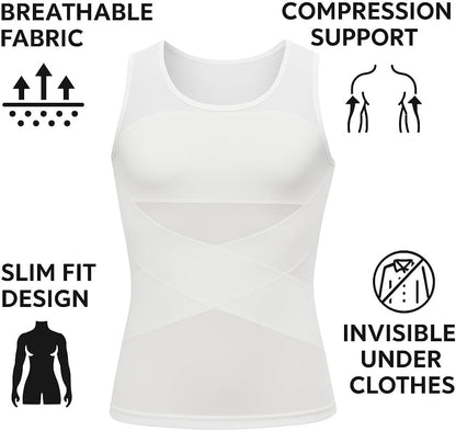 Compression Shirt, Body Shaper, Slimming Undershirt, Tank Top, Gynecomastia, Sleeveless Shapewear Vest, Men
