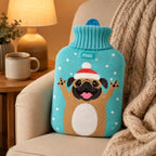 96 Pieces 2 Liter Hot Water Bags with Soft Dog Knitted Cover (Wide Mouth – Leak-Resistant Stopper – Reusable Warm Water Bottle – Blue)