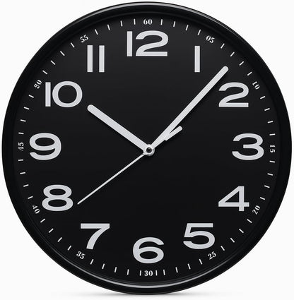 Sleek Black 25cm Round Wall Clock for Living Room, Bedroom, Kitchen, and Office | Stylish and Minimalist Design | Silent Quartz Movement with Easy-to-Read Numbers