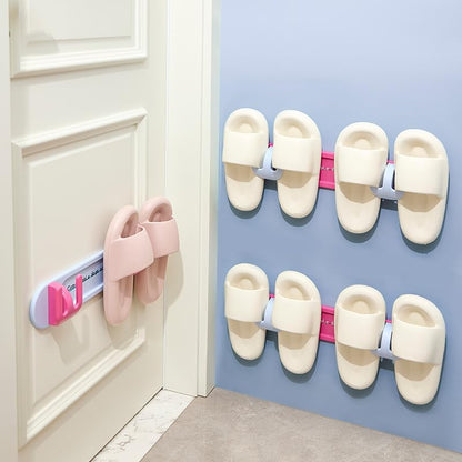 Wall-Mounted Slipper Rack – Rose Red – Adhesive, 1 Pack – Holds 2 Pairs