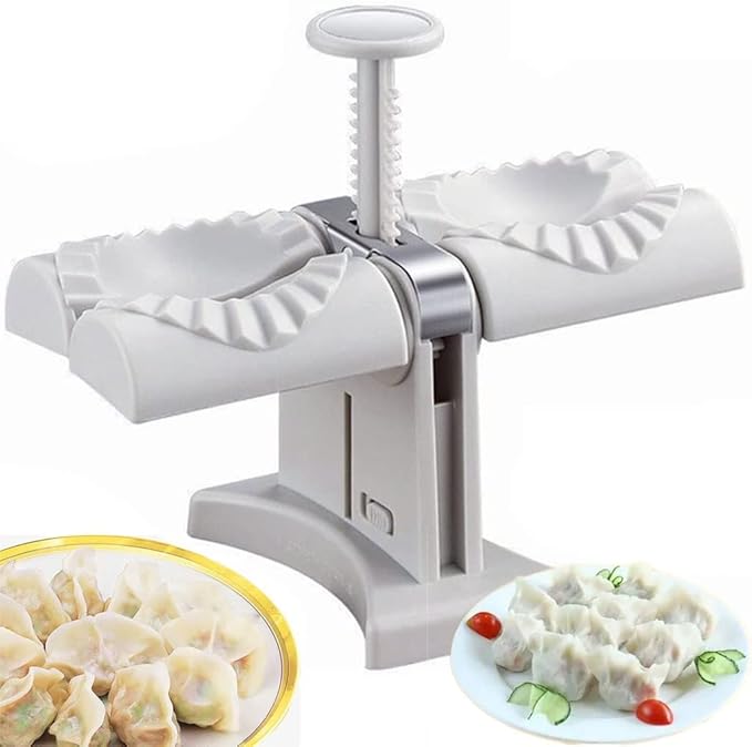 Fitto Maker Machine Dumpling Press Mold Maker, Stainless Steel Household Double Head Automatic Dumpling Maker Mould, Wrap Two At a Time, Easy-Tool For Pierogi Making Dumplings Empanadas Press Kitchen