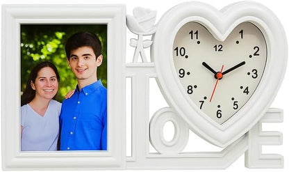 Love Photo Frame Black with White Border and Heart Shape Clock for Home Decor