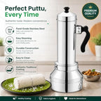 72 Pieces Stainless Steel Traditional Puttu Makers (4 Puttu Capacity Steamer with Heat-Resistant Handle and Mirror Polish Finish – Silver and Black)
