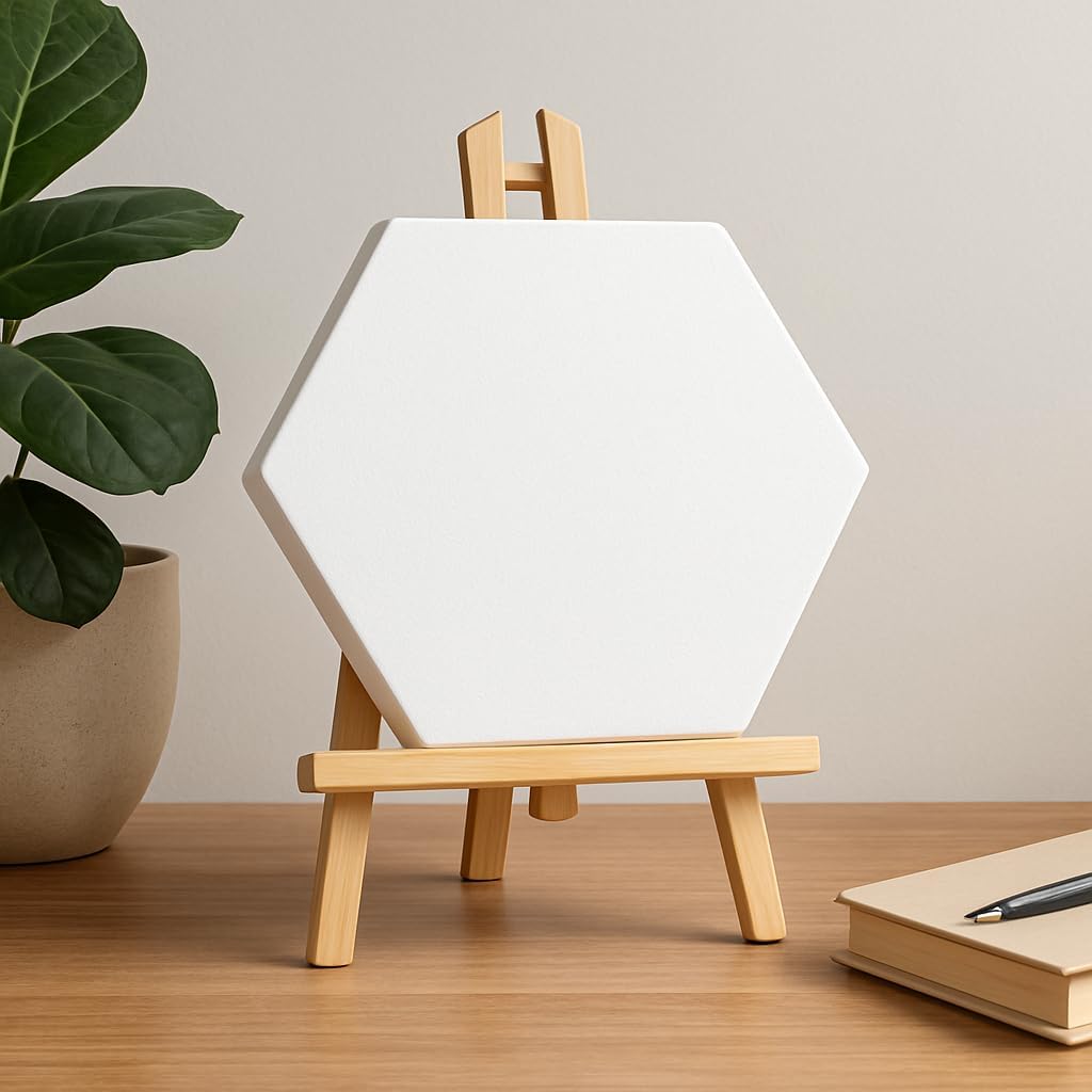Hexagon Canvas 15x15cm with Wooden Stand 21x15cm