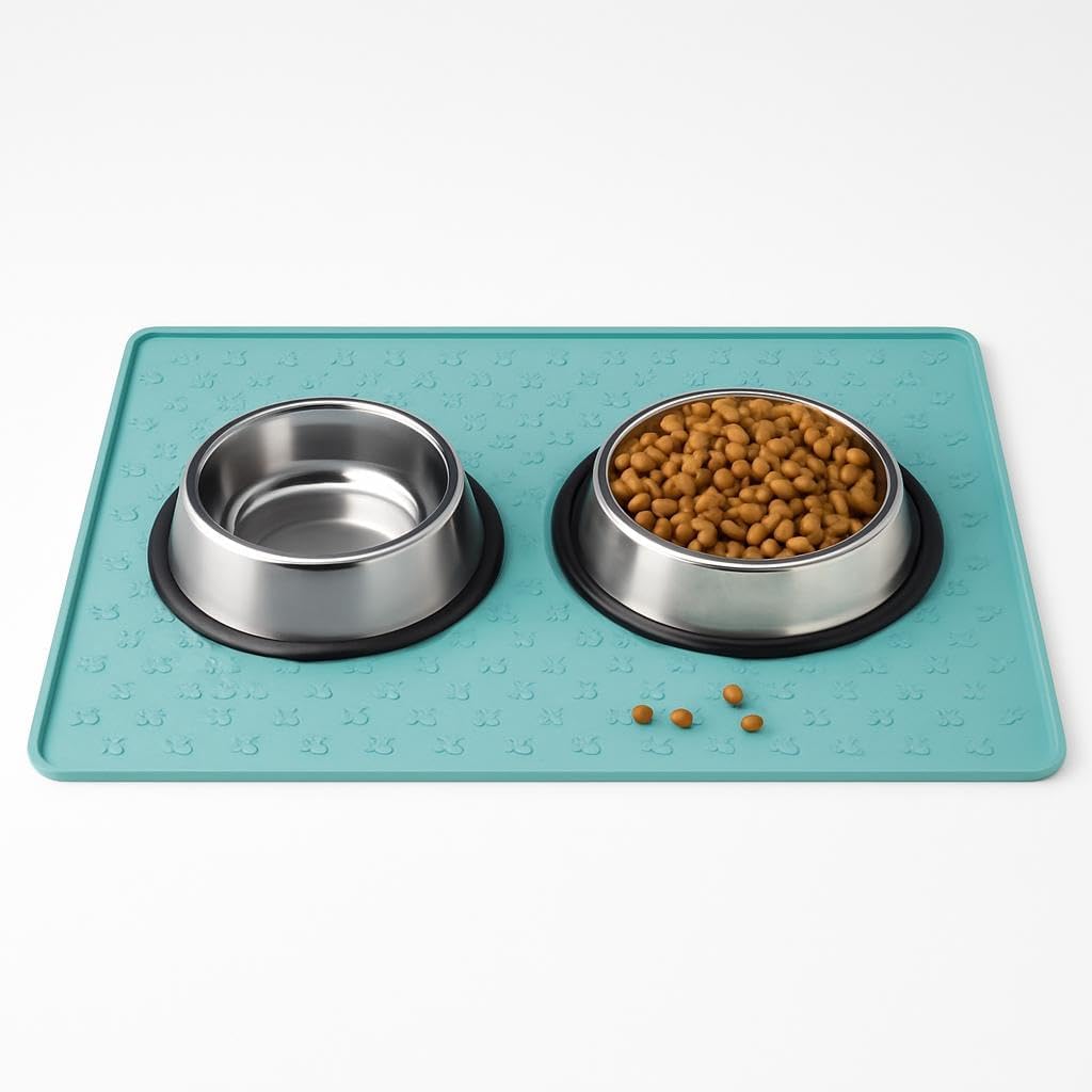 96 Pieces Cat & Dog Non-Slip Feeder Mats (Blue – Easy Clean Silicone Design)