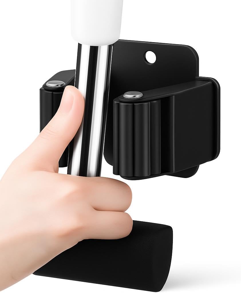 5/1Pcs Self-Adhesive Mop Holder Clips - Stainless Steel Drilling Broom Mop Holder Rack for Home Organization, Wall Mounted, Heavy Duty, Space-Saving Solution for Mops, Brooms, and Tools