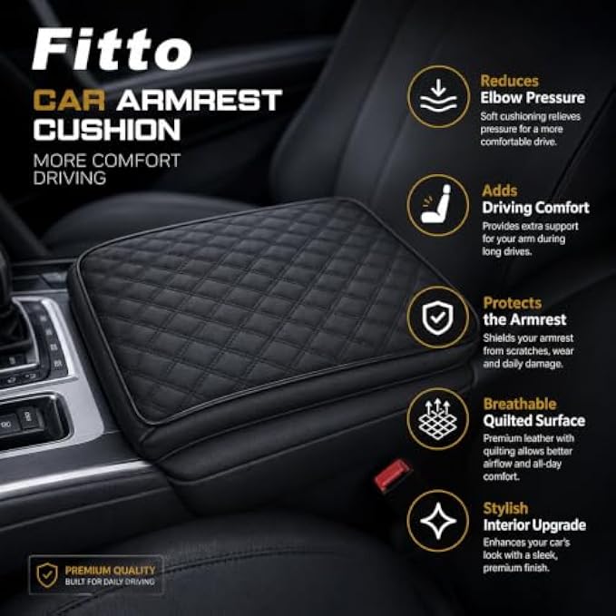 72 Pieces Car Armrest Cushions (Black Quilted Center Console Pad with Soft Padding and Protective Cover for Cars – SUVs and Vans)