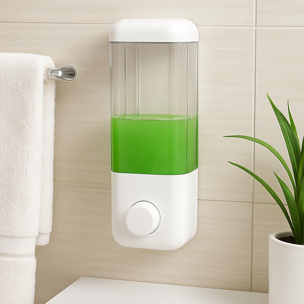 500ml Wall Mounted Soap Dispenser, White Transparent, for Bathroom Sanitizer, Shampoo, Shower Gel - Durable ABS Plastic, Stylish and Practical, Includes Mounting Suckers
