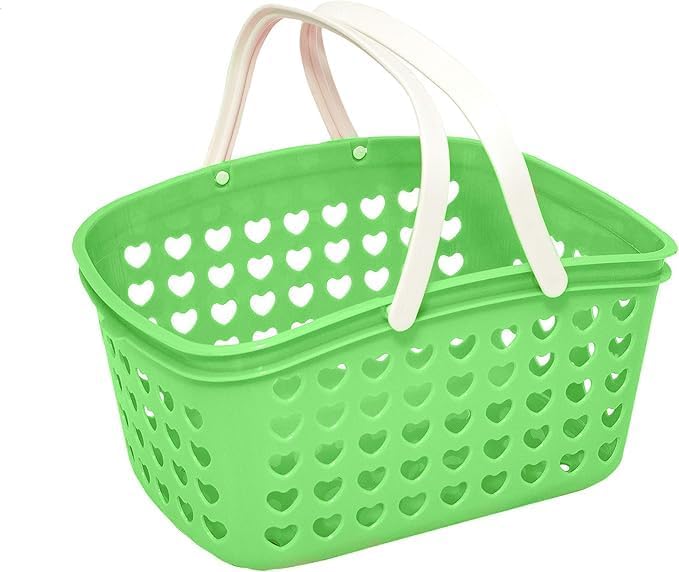 FITTO Green Plastic Organizing Storage Basket with Handles and Holes - Multi-Purpose Small Bin for Kitchen, Bathroom, Toys, and More - Durable, BPA-Free, Easy to Clean, Lightweight and Portable