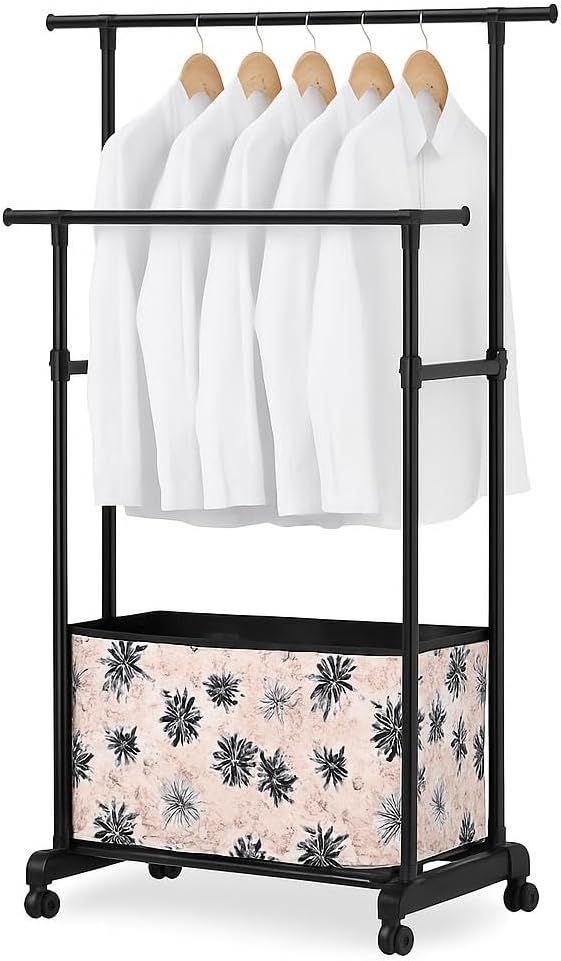 Double Layer Cloth Rack - Black, Space-Saving Design for Home & Office