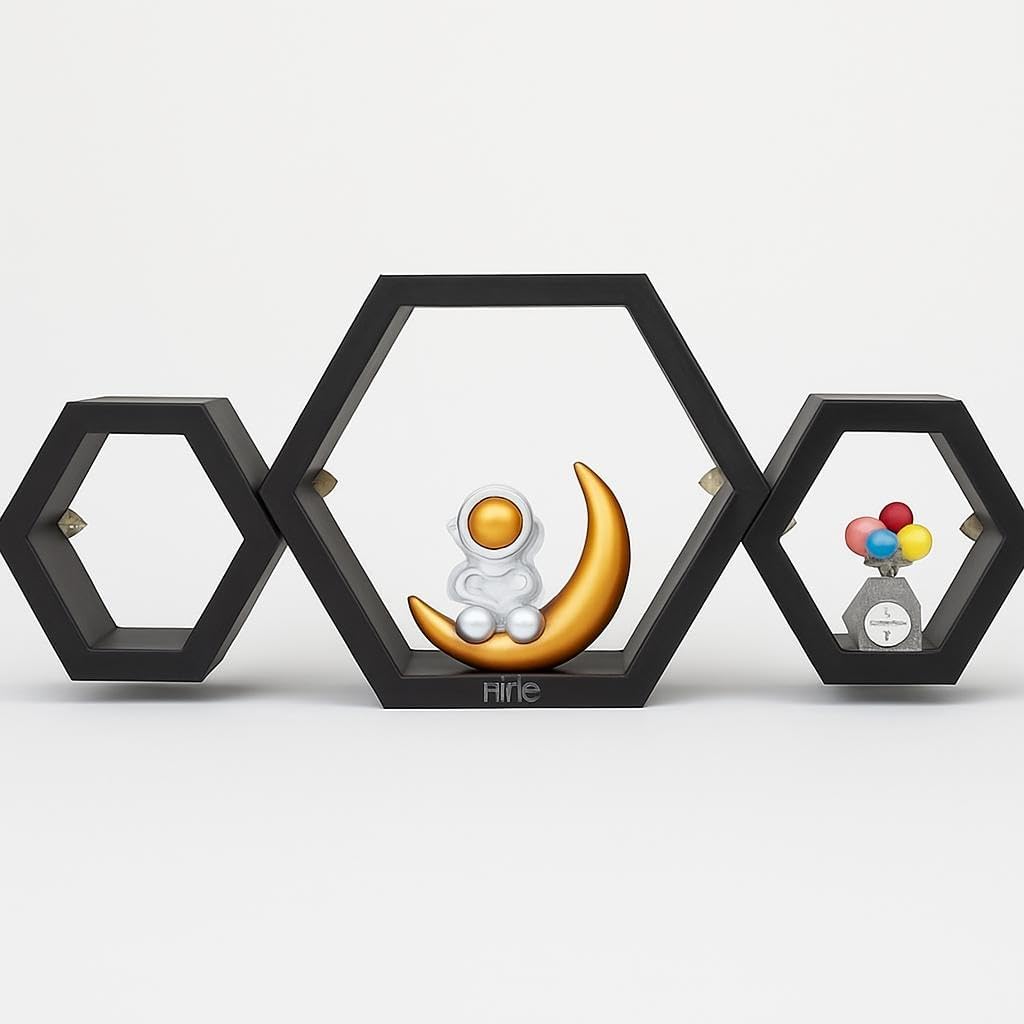 Hexagon Wall Shelves Set of 3, Black Floating Shelves for Home Decor