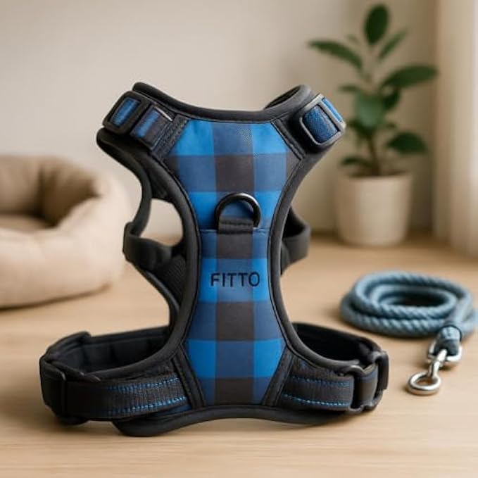 Dog Harness Blue Large L 32x30cm Adjustable Padded No-Pull Vest Pet Harness for Walking Training Reflective Nylon