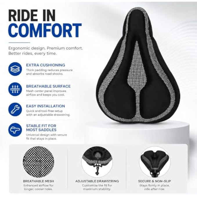 96 Pieces Bicycle Seat Covers (Padded Saddle Cushion with Breathable Mesh – Adjustable Drawstring and Non-Slip Fit for Road – Mountain and Exercise Bikes – Black)