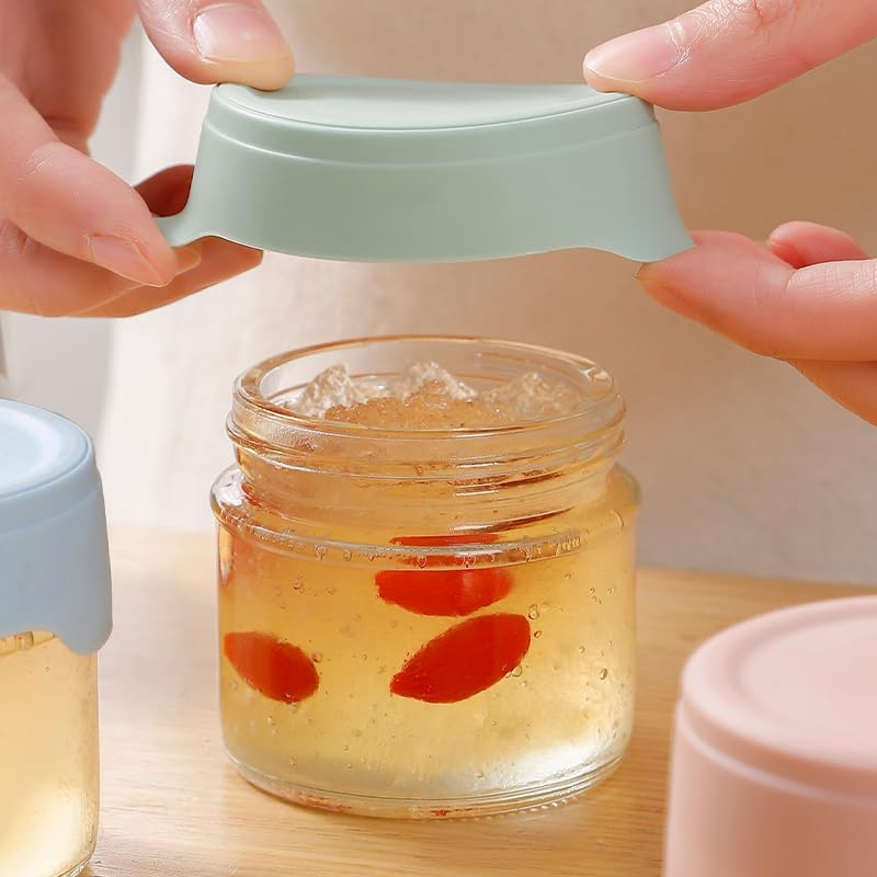 Glass Spice & Condiment Jar Set – Stackable Design With White Tray, 110ml capacity, Pack of 4 Jars