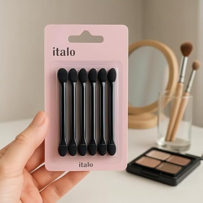 Eyeshadow Sponge Applicators Pack of 6 Black - Foam Tip Eye Shadow Applicator for Eye Makeup, Travel & Touch-Ups