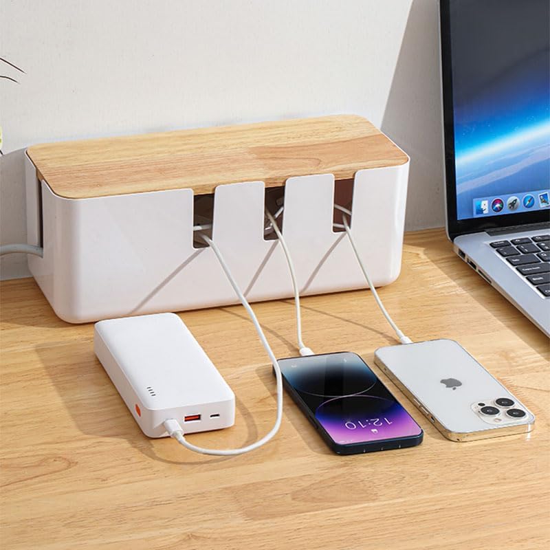 96 Pieces Power Cord Storage Boxes (Bamboo Lid + ABS – White – 2-Pack)