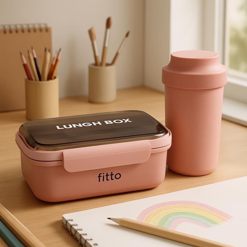 Lunch Box with Bottle Set - Pink, Kid-Friendly Meal Container