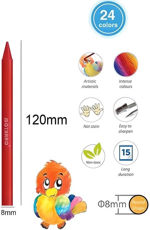 24 Pieces Plastic Cryons, 12cm, 24 Vibrant Colors
