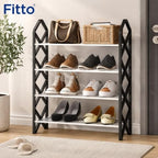 96 Pieces 4 Layer Shoe Racks (Space Saving Freestanding Organizer Shelf for Shoes – Slippers and Daily Storage – Black and White)